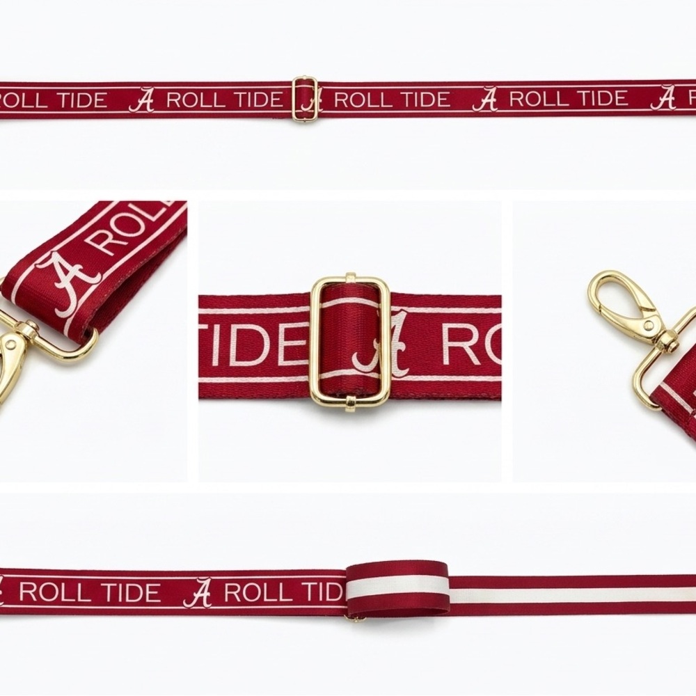 Alabama Crimson Tide "Roll Tide" Adjustable Bag Strap - Gold Hardware